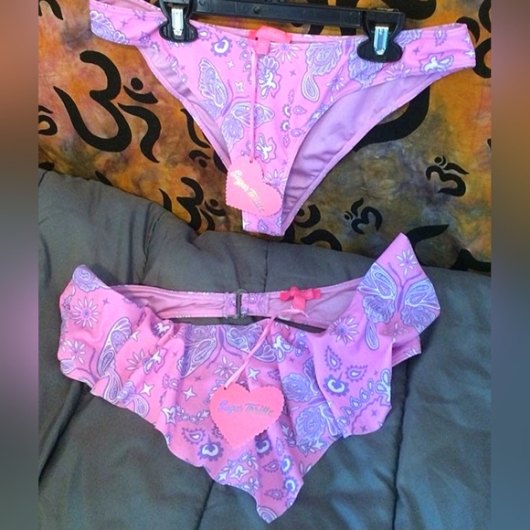 Bikini Sugar Thrillz Bandeau Top Paisley Butterfly 2 Piece XL NWT - Picture 2 of 8